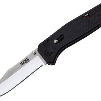 SOG Flare Assisted Folding Knife - 3.5 Inch Straight Edge - Clip Point - Satin Finish - Black - Blister Pack (FLA1001-CP)