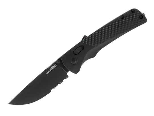 SOG Flash AT-XR Mk3 Partially Serrated Folding Knife - 3.45 Inch Blade, Straight Back - Presentation Box - Black Out