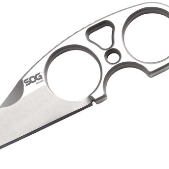 SOG Snarl Fixed Blade Knife - 2.3-inch Straight Edge, Sheep's Foot - Satin Finish - Silver Handle - Hard Nylon Sheath - Clam Pack (JB01K-CP)