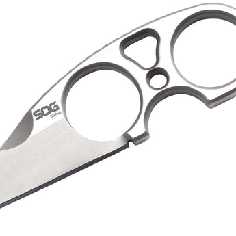 SOG Snarl Fixed Blade Knife - 2.3-inch Straight Edge, Sheep's Foot - Satin Finish - Silver Handle - Hard Nylon Sheath - Clam Pack (JB01K-CP)
