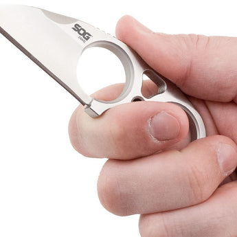 SOG Snarl Fixed Blade Knife - 2.3-inch Straight Edge, Sheep's Foot - Satin Finish - Silver Handle - Hard Nylon Sheath - Clam Pack (JB01K-CP)