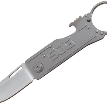 SOG Keytron Folding Knife - 1.8 Inch Straight Edge - Clip Point - Satin Finish - Silver- Blister Pack (KT1001-CP)