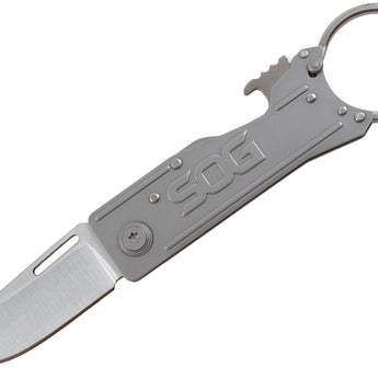 SOG Keytron Folding Knife - 1.8 Inch Straight Edge - Clip Point - Satin Finish - Silver- Blister Pack (KT1001-CP)
