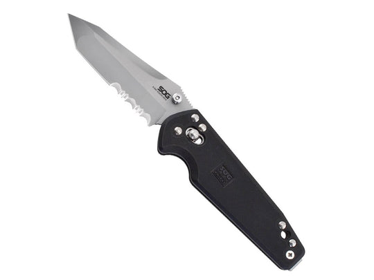 SOG Mini X-Ray Vision Folding Knife - 3-inch Partially Serrated, Tanto - Bead Blasted Finish - Black Handle - Clam Pack (MXV72-CP)