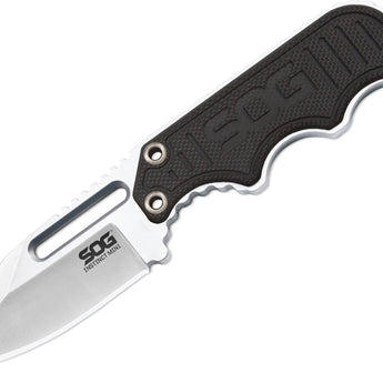 SOG Instinct Mini Fixed Blade Knife - 1.9-inch Straight Edge, Clip Point - Satin Polished - Black G10 Handle - Hard Nylon Sheath - Clam Pack (NB1002-CP)