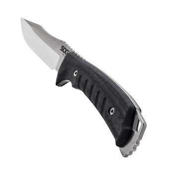 SOG Pillar Fixed Blade Knife - 5 Inch Straight Edge - Clip Point - USA MADE - Box - Stone Wash - Black