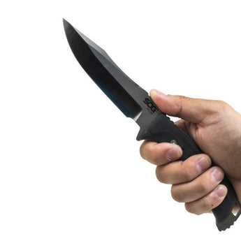 SOG Pillar Fixed Blade Knife - 5 Inch Straight Edge - Clip Point - USA MADE - Box - Stone Wash - Black