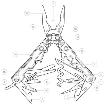 SOG PowerLitre Multi-Tool - Stainless Steel - Stonewash or Black Finish - 17 Total Tools - Blister Pack (PL1001-CP, PL1002-CP)