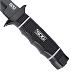 SOG Tech Bowie Fixed Black Knife - 6.4-inch Straight Edge, Clip Point - Black TiNi - Black Handle - Boxed (S10B-K)