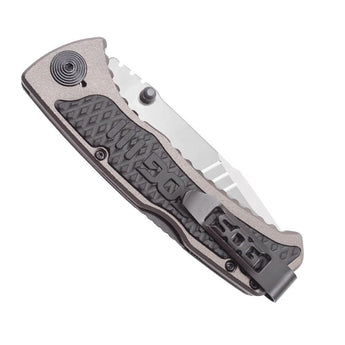 SOG SideSwipe Folding Knife - 3.4-inch Straight Edge, Clip Point - Bead Blasted - Grey Handle - Clam Pack (SW1011-CP)