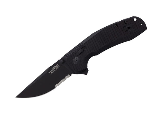 SOG SOG-TAC XR Partially Serrated Folding Knife - Peg Box - Blackout