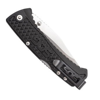 SOG Traction Folding Knife - 3.5-inch Straight Edge, Clip Point - Satin Finish - Black Handle - Clam Pack (TD1011-CP)