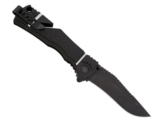 Trident Elite Folding Knife - 3.7 inch, Straight Edge, Clip Point, Black TiNi Finish - Clam Packaging
