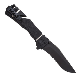 SOG Trident Elite Folding Knife - 3.7-inch Partially Serrated, Clip Point - Black TiNi - Black Handle - Boxed (TF106-BX)