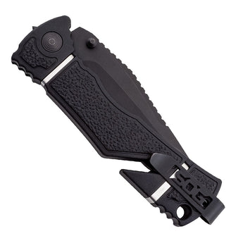SOG Trident Elite Folding Knife - 3.7-inch Partially Serrated, Clip Point - Black TiNi - Black Handle - Boxed (TF106-BX)