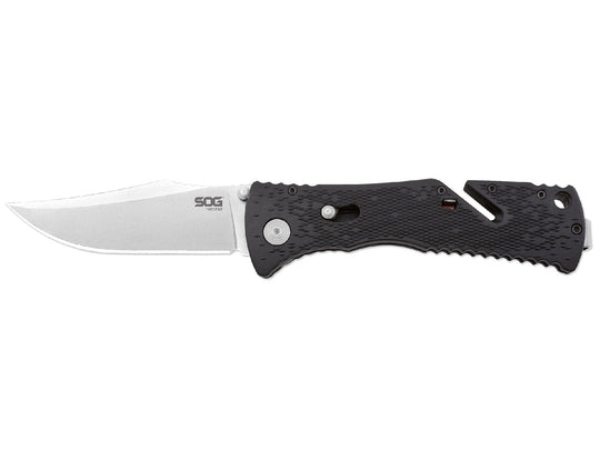 SOG Trident Folding Knife - 3.75-inch Straight Edge, Clip Point - Satin Finish - Black Handle - Boxed (TF-2)