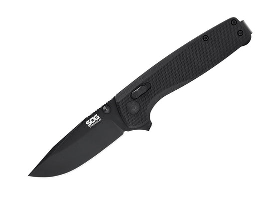 SOG Terminus XR G10 Folding Knife - 2.95 Inch, Straight Edge, Clip Point, Black TiNi - Black Handle - Boxed