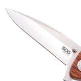 SOG Twitch XL Folding Knife - 3.25 Inch Straight Edge, Drop Point, Satin Finish - Wood Handle - Clam Packaging