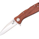 SOG Twitch XL Folding Knife - 3.25 Inch Straight Edge, Drop Point, Satin Finish - Wood Handle - Clam Packaging