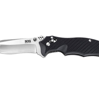 SOG Vulcan Tanto Folding Knife - 3.5-inch Straight Edge, Tanto - Satin - Black Handle - Boxed (VL-03)