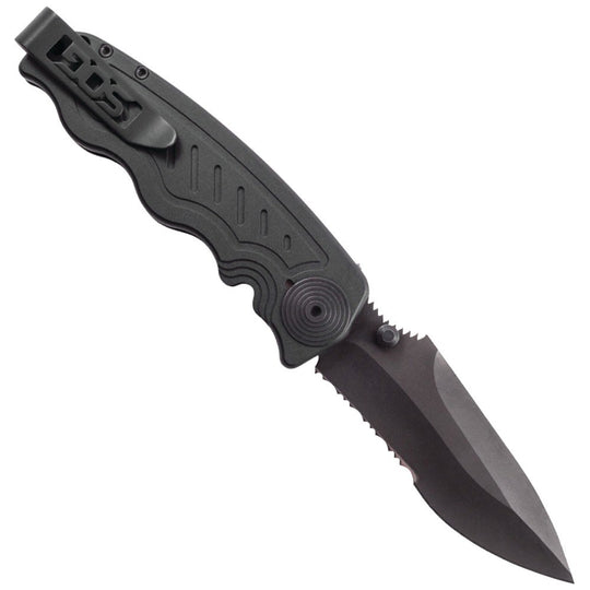 SOG Zoom Mini Folding Knife - 3.15-inch Partially Serrated, Clip Point - Black TiNi - Black Handle - Boxed (ZM1006-BX)