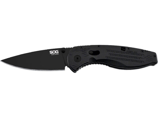 SOG Aegis Mini Folding Knife - 3-inch Partially Serrated, Tanto - Black TiNi - Black Handle - Boxed