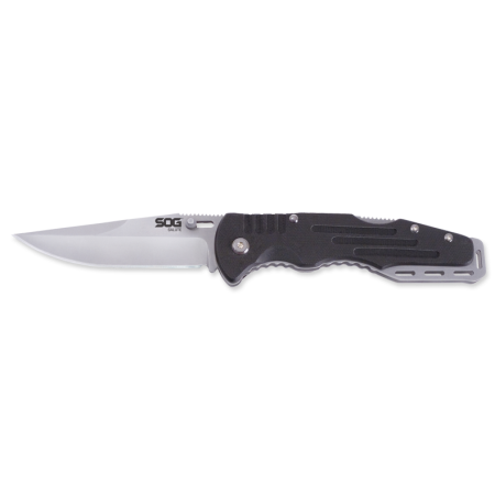 SOG Salute Folding Knife - 3.625-inch Straight Edge, Clip Point - Hardcased Black Finish