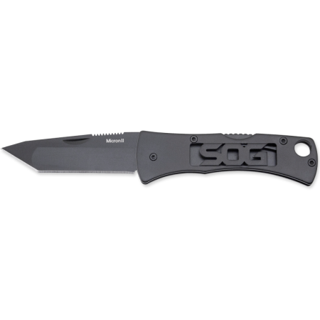 SOG Micron 2.0 Folding Knife - 2.25-inch Straight Edge, Tanto - Hardcased Black Finish - Black Handle - Clam Pack (FF91-CP)