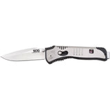 SOG Flashback Mini Folding Knife - 3-inch Straight Edge, Drop Point - Satin Finish - Silver Handle - Boxed (SAT101-BX)