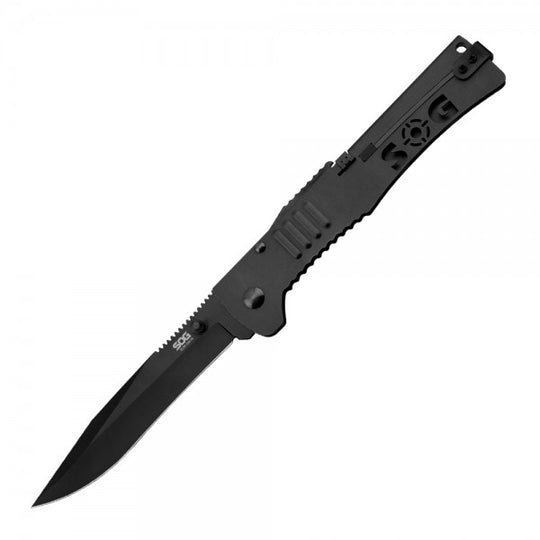 SOG Slim Jim XL Folding Knife - 4.18-inch Straight Edge, Clip Point - Hardcased Black Finish - Black Handle - Boxed (SJ52-BX)