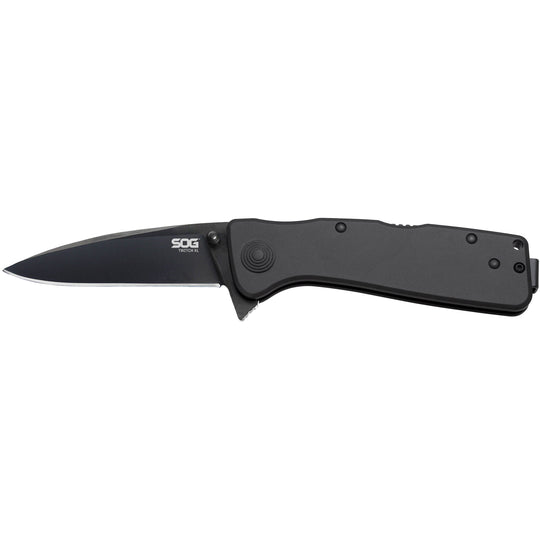 SOG Twitch XL Folding Knife - 3.25-inch Straight Edge, Drop Point - Black TiNi - Black Handle - Boxed (TWI21)