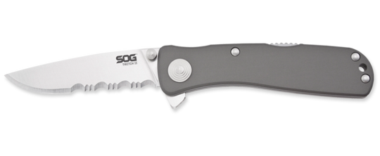 SOG Twitch II Folding Knife - 2.65-inch Partially Serrated, Drop Point - Satin Finish - Black Handle - Clam Pack (TWI98-CP)