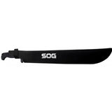SOG SOGFari 18-inch Machete - Saw / Straight Edge - Black Powder Coated Finish - Black Handle - Nylon Sheath - Clam Pack (MC02-N)