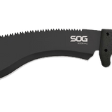 SOG SOGFari 12-inch Kukri Machete - Saw / Straight Edge, Drop Point - Hardcased Black Finish - Black Handle - Nylon Sheath - Clam Pack (MC11-N)