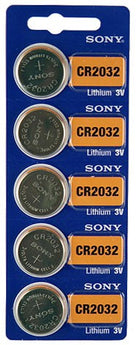 MuRata CR2032 220mAh 3V Lithium Primary (LiMNO2) Coin Cell Batteries - 5-Piece Tear Strip