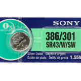 Sony/MuRata SR43W 386 120mAh 1.55V Silver Oxide Watch Battery - 1 Piece Tear Strip, Sold Individually