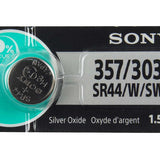 MuRata SR44W 357 303 160mAh 1.55V Silver Oxide Watch Battery - 1 Piece Tear Strip, Sold Individually