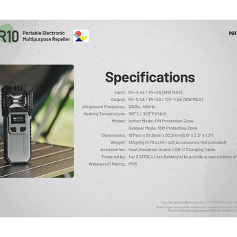 Nitecore EMR10 USB-C Rechargeable Portable Electronic Multi-Purpose Insect Repeller - Includes 2 x 21700