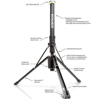 STKR FLi OVER-LANDER Telescoping 10ft Rechargeable Area Light - 2600 Lumens - Uses Built-in 14000mAh Li-ion Battery Pack