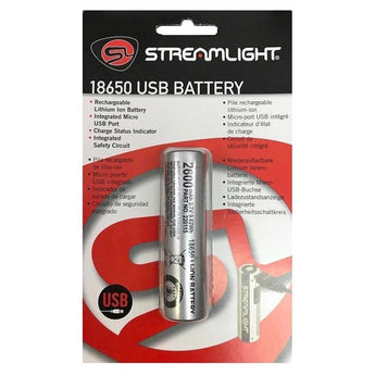 Streamlight 22101 SL-B26 18650 2600mAh 3.7V Protected Lithium Ion (Li-Ion) Button Top Battery With Built-In USB Charger