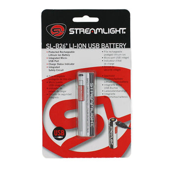 Streamlight 22101 SL-B26 18650 2600mAh 3.7V Protected Lithium Ion (Li-Ion) Button Top Battery With Built-In USB Charger