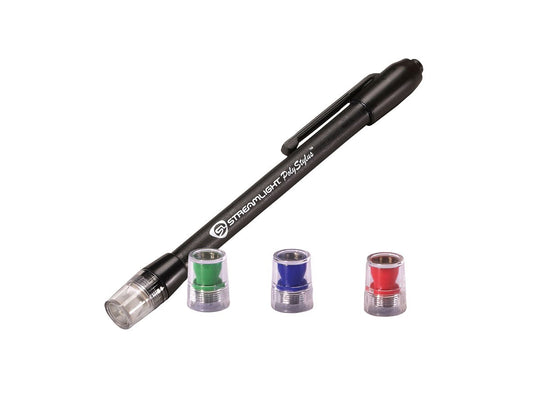 Streamlight PolyStylus Penlight - Black LED Pack with Red, Blue, Green Head Caps(66406)