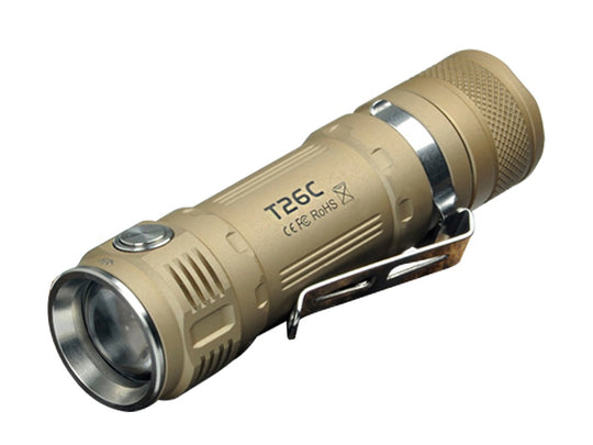 Sunwayman T26C Ultra-Compact Side Switch Tactical Flashlight - CREE XM-L2 U3 LED - 800 Lumens - Uses 1 x 18650, 2 x CR123As/16340s - Champagne