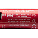 SureFire SF18350 1100mAh 3.7V Protected Lithium Ion (Li-ion) Button Top Battery with Built-in Micro-USB Charging Port