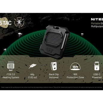 Nitecore EMR05 Tac USB-C Portable Electronic Insect Repeller - Powered by a USB-C Source