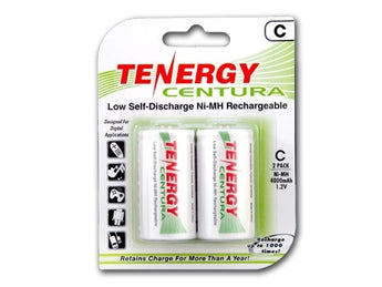Tenergy Centura LSD 10207 C-cell 4000mAh 1.2V Nickel Metal Hydride (NiMH) Button Top Batteries - 2 Piece Retail Card
