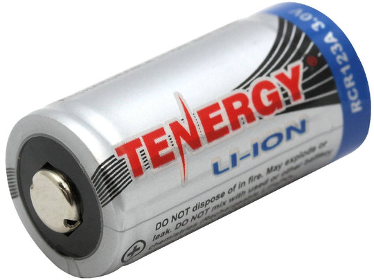Tenergy RCR123A 3.0V 600mAh Rechargeable Li-Ion Battery - Angle Shot