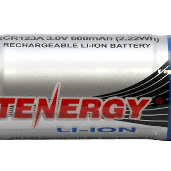 Tenergy 30264 RCR123A / 16340 600mAh 3V Protected Lithium Ion (Li-ion) Button Top Battery - Boxed, Sold Individually