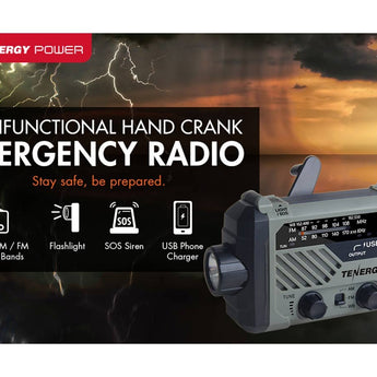 Tenergy 58063 Multi-Functional Hand Crank Weather Radio with LED Flashlight