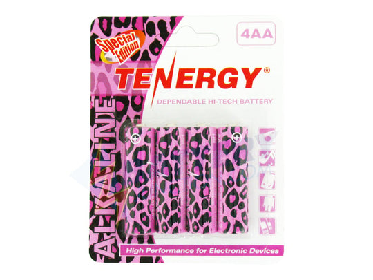 Tenergy AA Alkaline NON-RECHARGEABLE Batteries 4-Pack High drain Foil Jacket LR06 Special Edition - Leopard Print